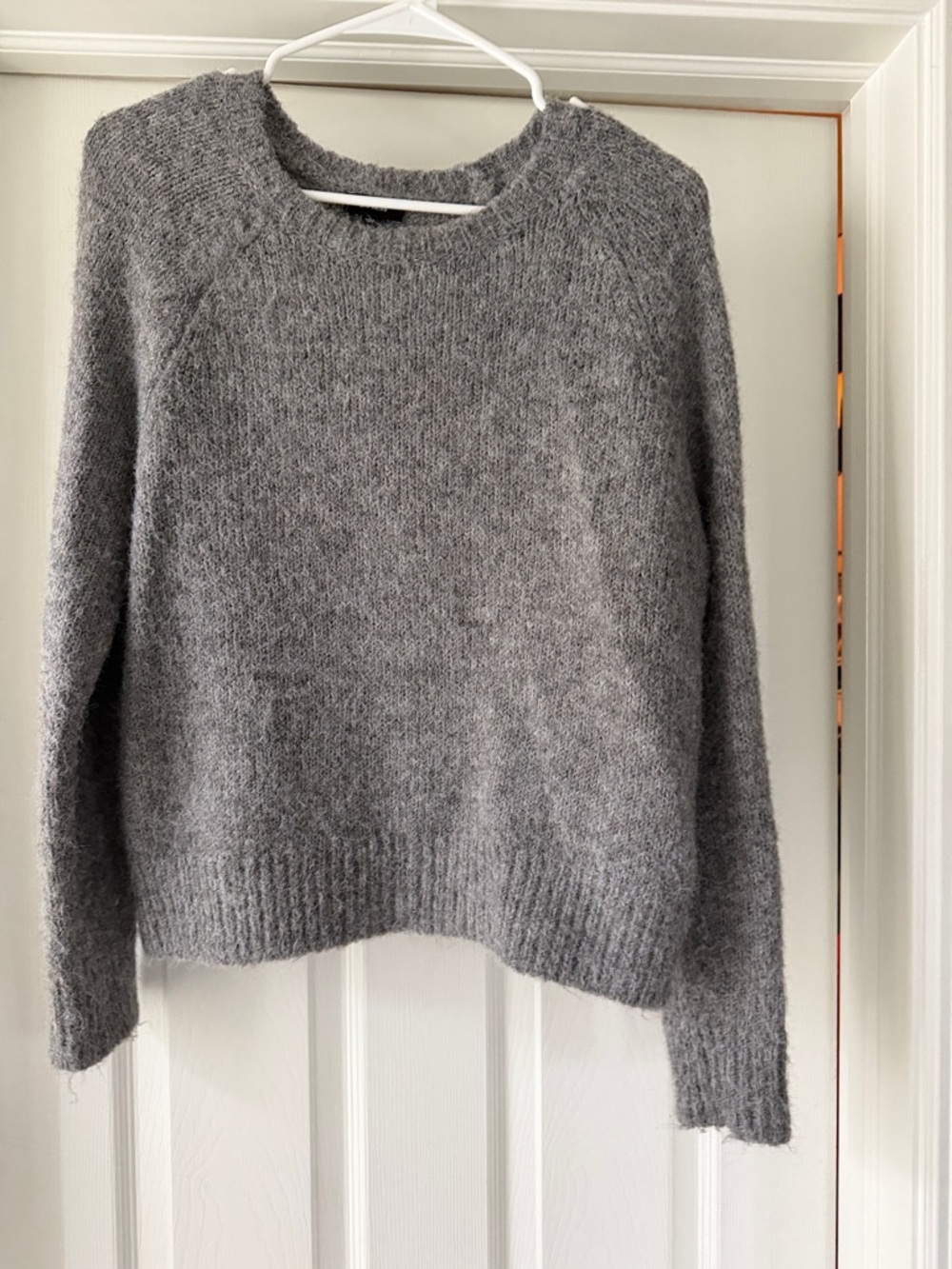 Express Gray Crewneck Fuzzy Knit Sweater